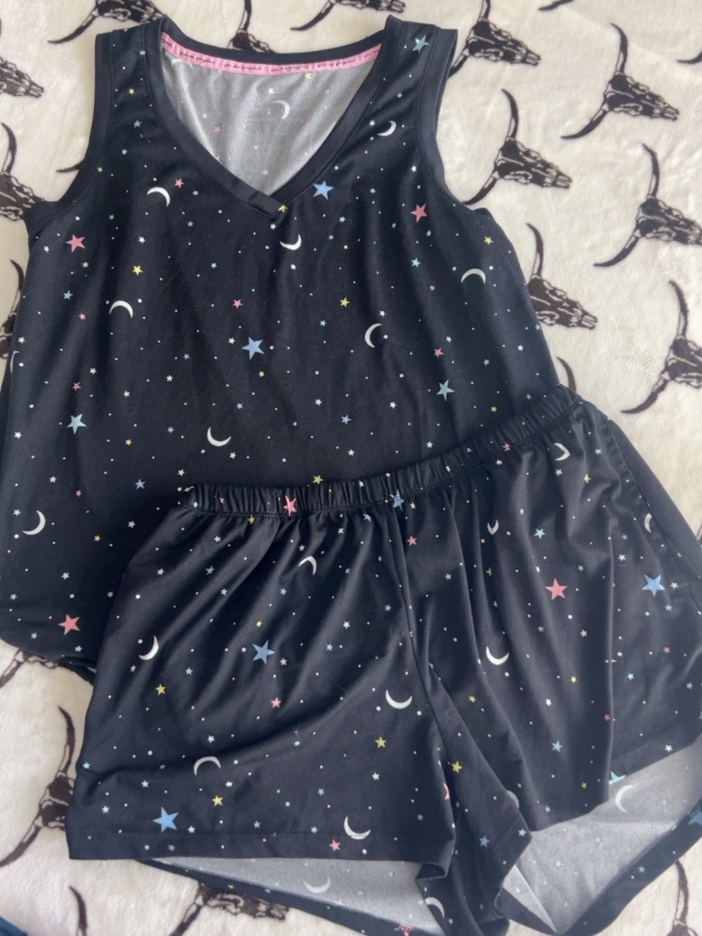 Celestial Moon & Stars Pajama Lounge Set Tank & Shorts Size M 8-10